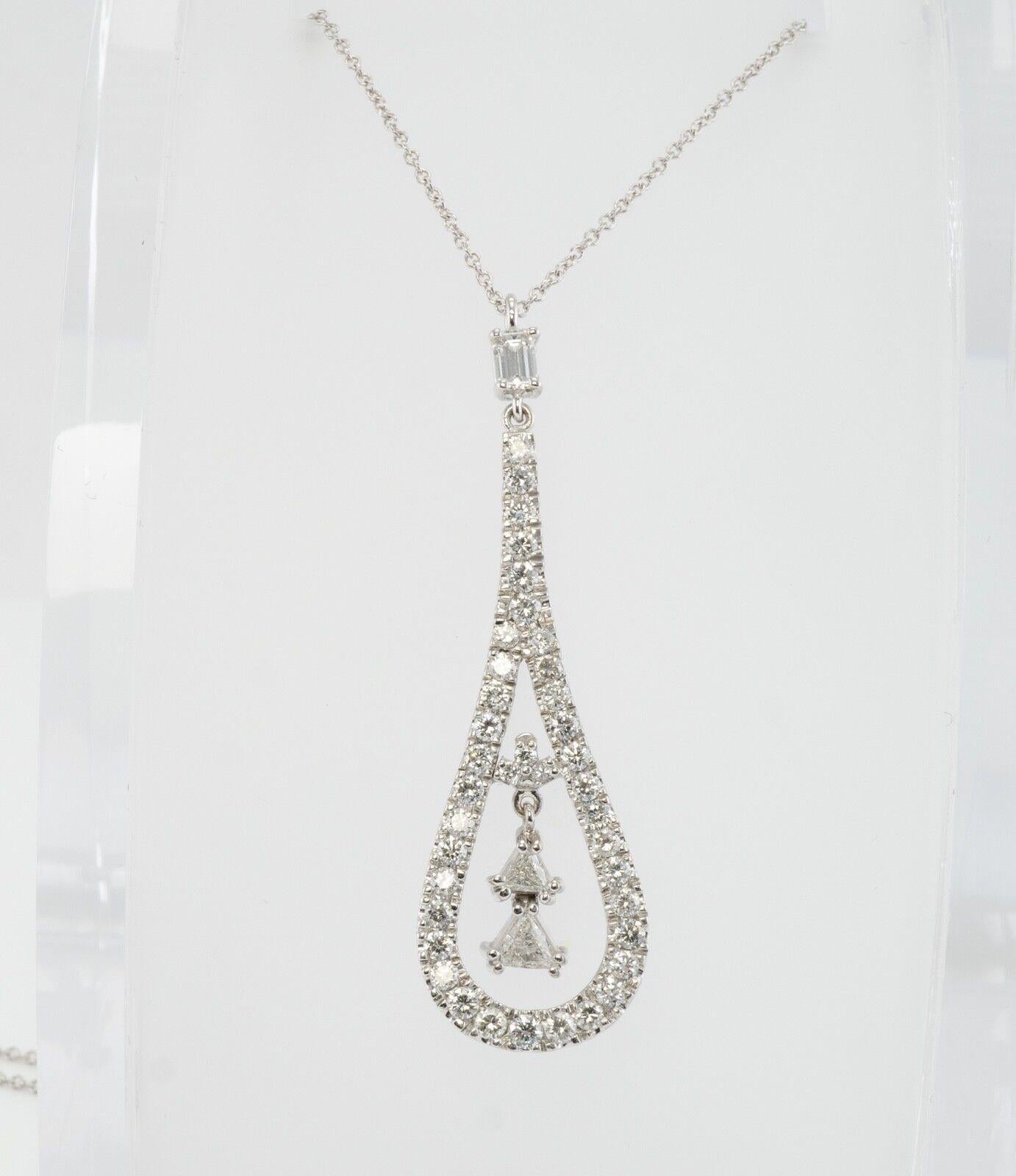 Natural Diamond Pendant Necklace 14K White Gold Trillion 1.57 TDW For Sale 3