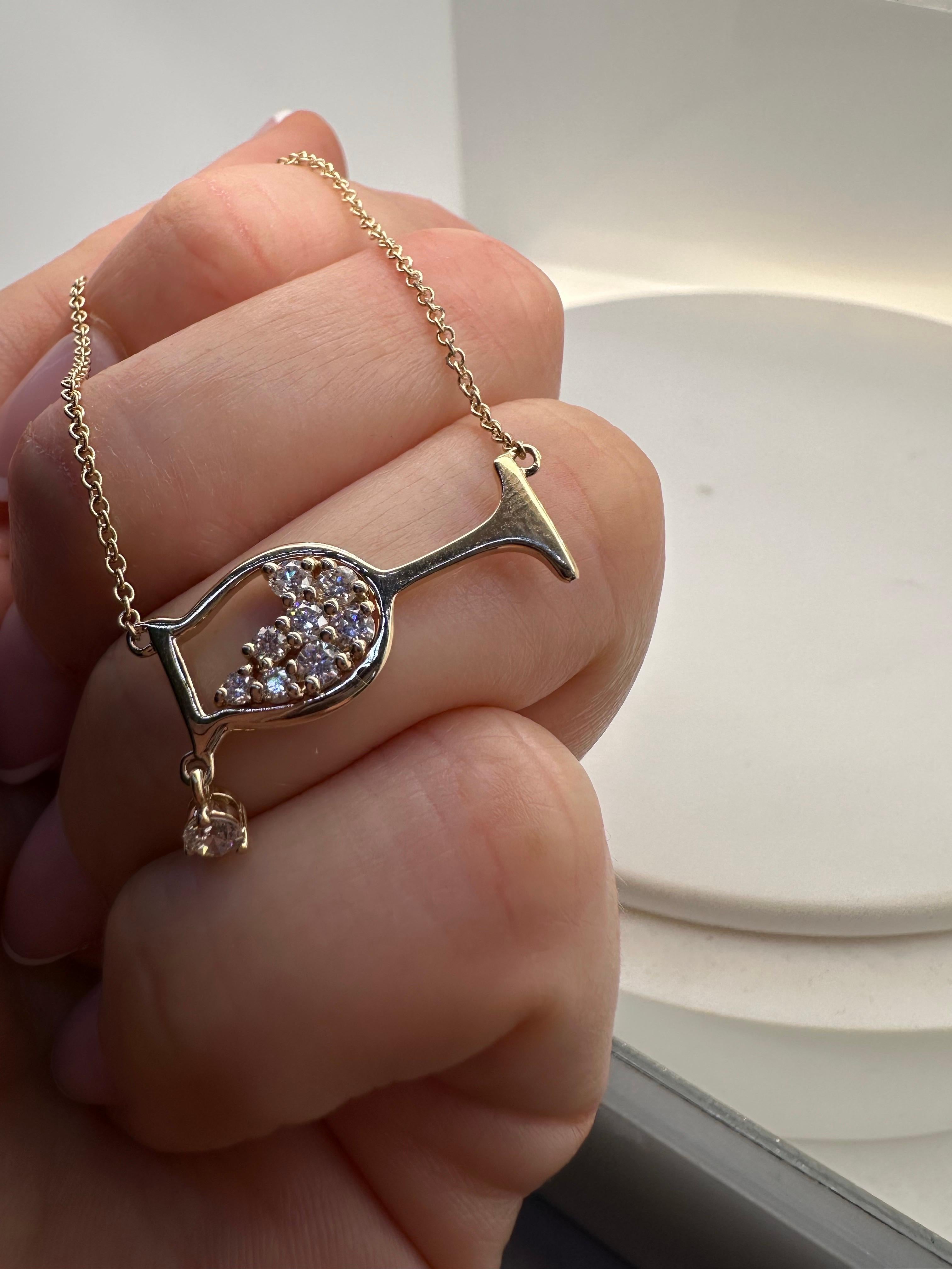 Brilliant Cut Diamond pendant necklace 14KT gold wine glass diamond pendant For Sale