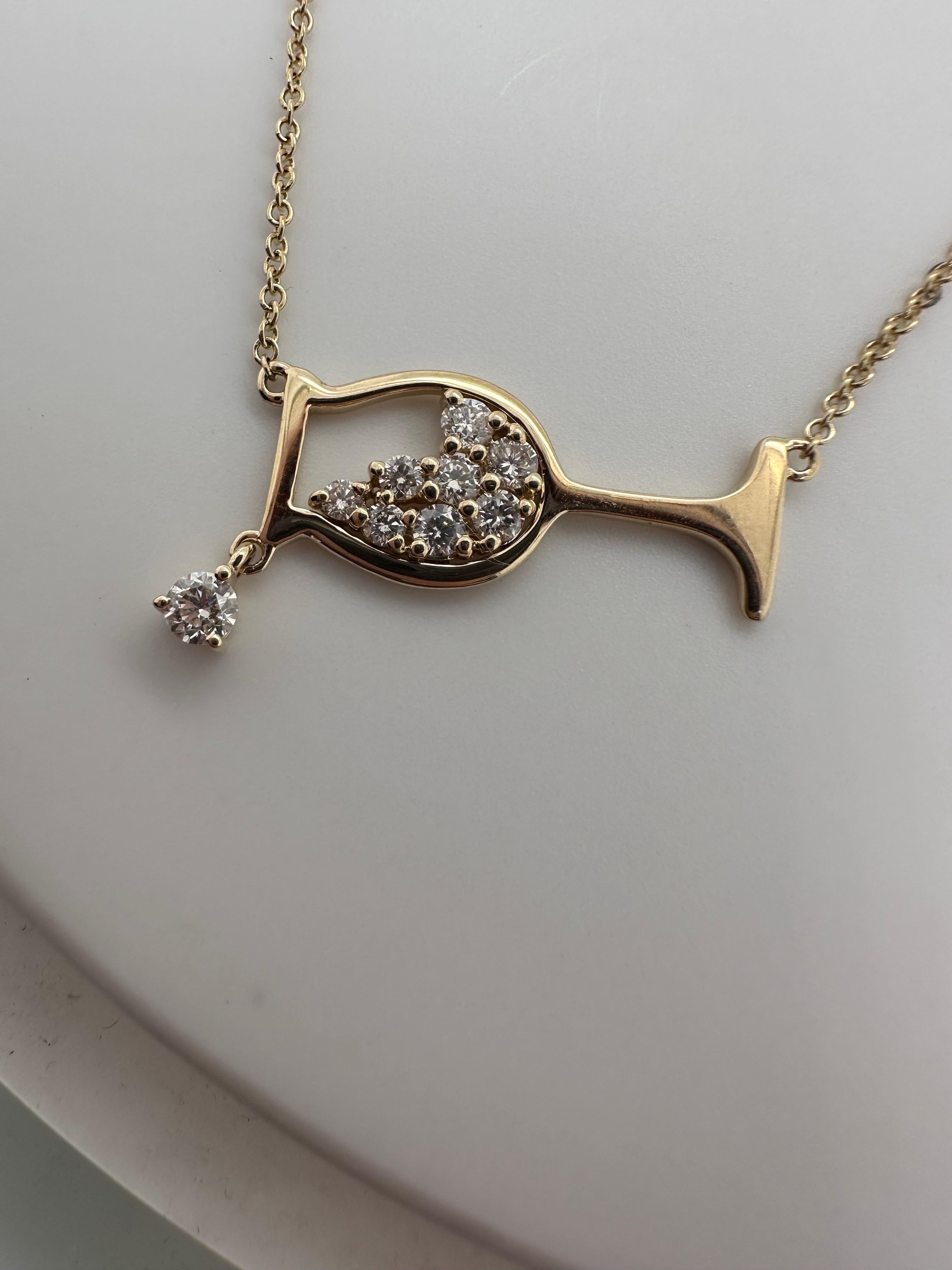 Women's or Men's Diamond pendant necklace 14KT gold wine glass diamond pendant For Sale