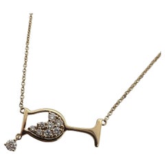 Diamond pendant necklace 14KT gold wine glass diamond pendant