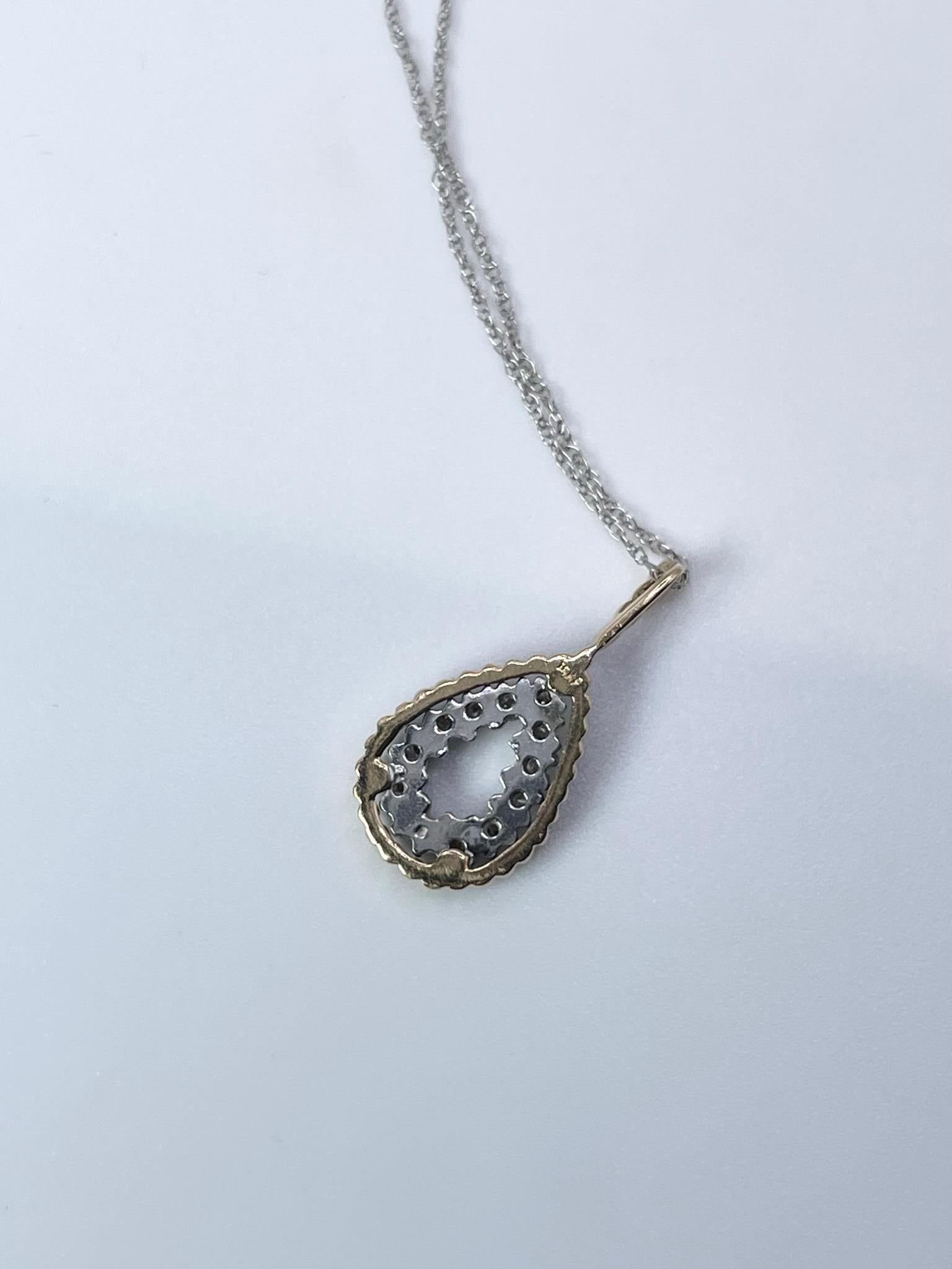 Modern Diamond Pendant Necklace 14KT White Gold Two Tone Gold 0.12ct Dainty Pendant For Sale