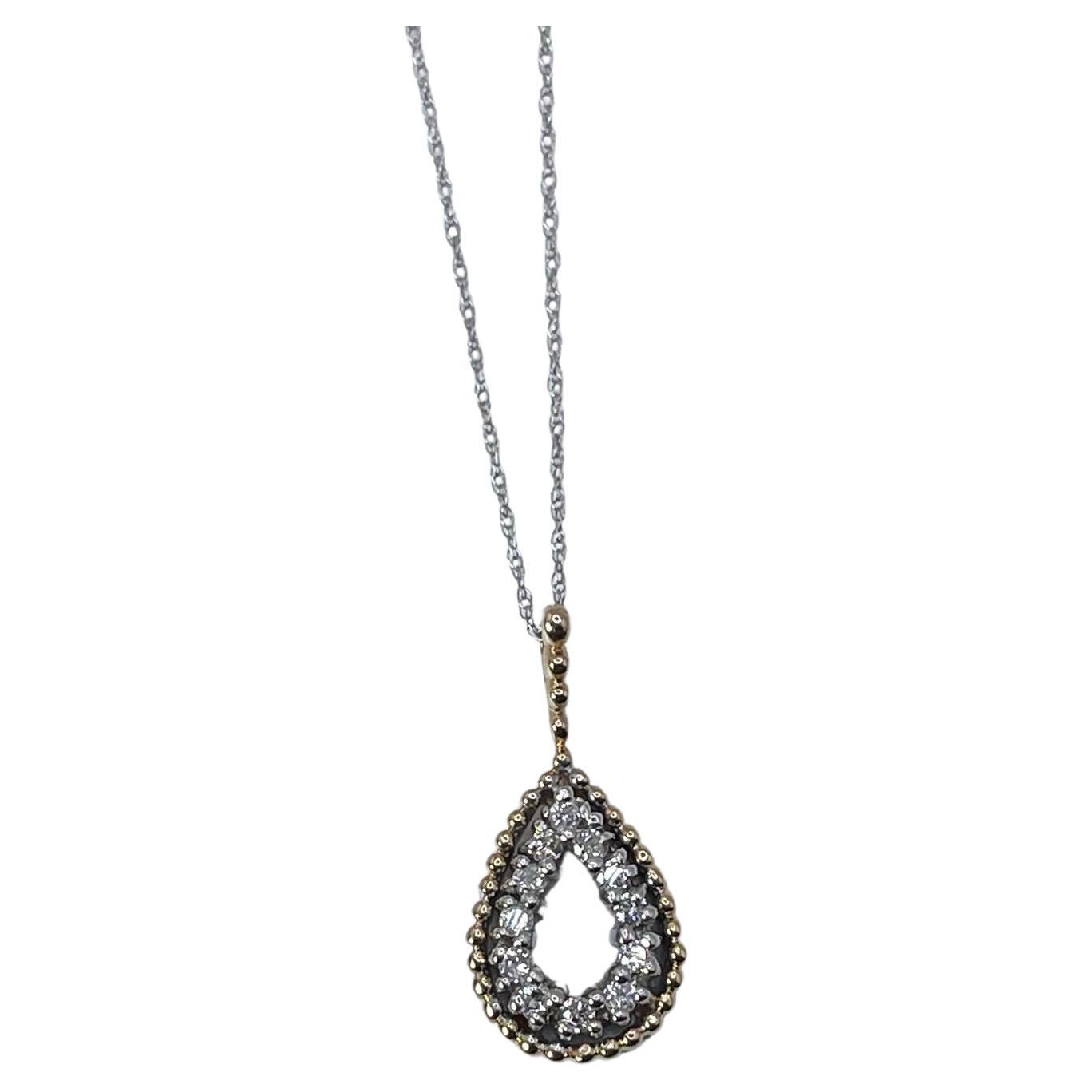 Diamond Pendant Necklace 14KT White Gold Two Tone Gold 0.12ct Dainty Pendant For Sale