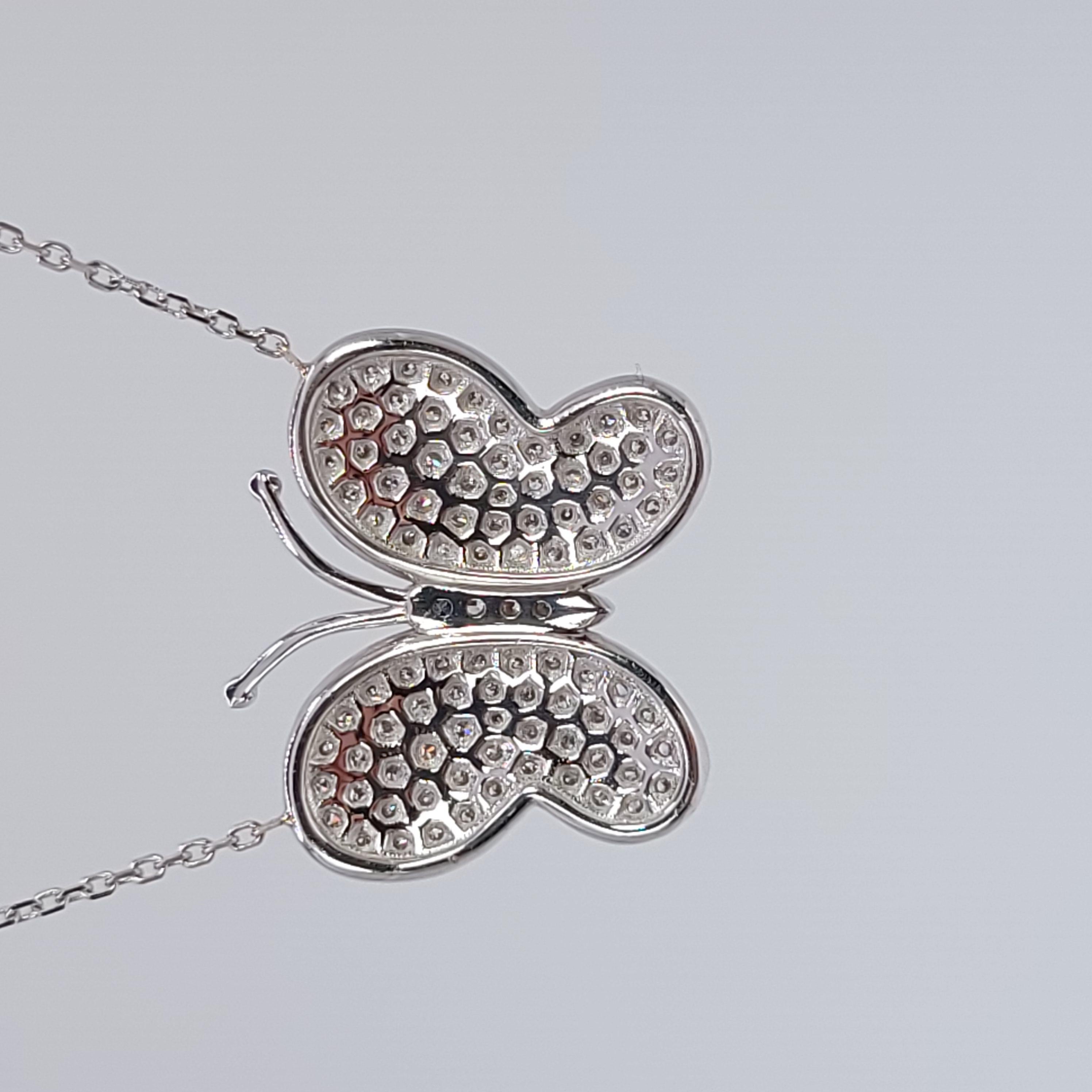 Briolette Cut Diamond Pendant Necklace Butterfly 1ct Necklace 14kt White Gold For Sale