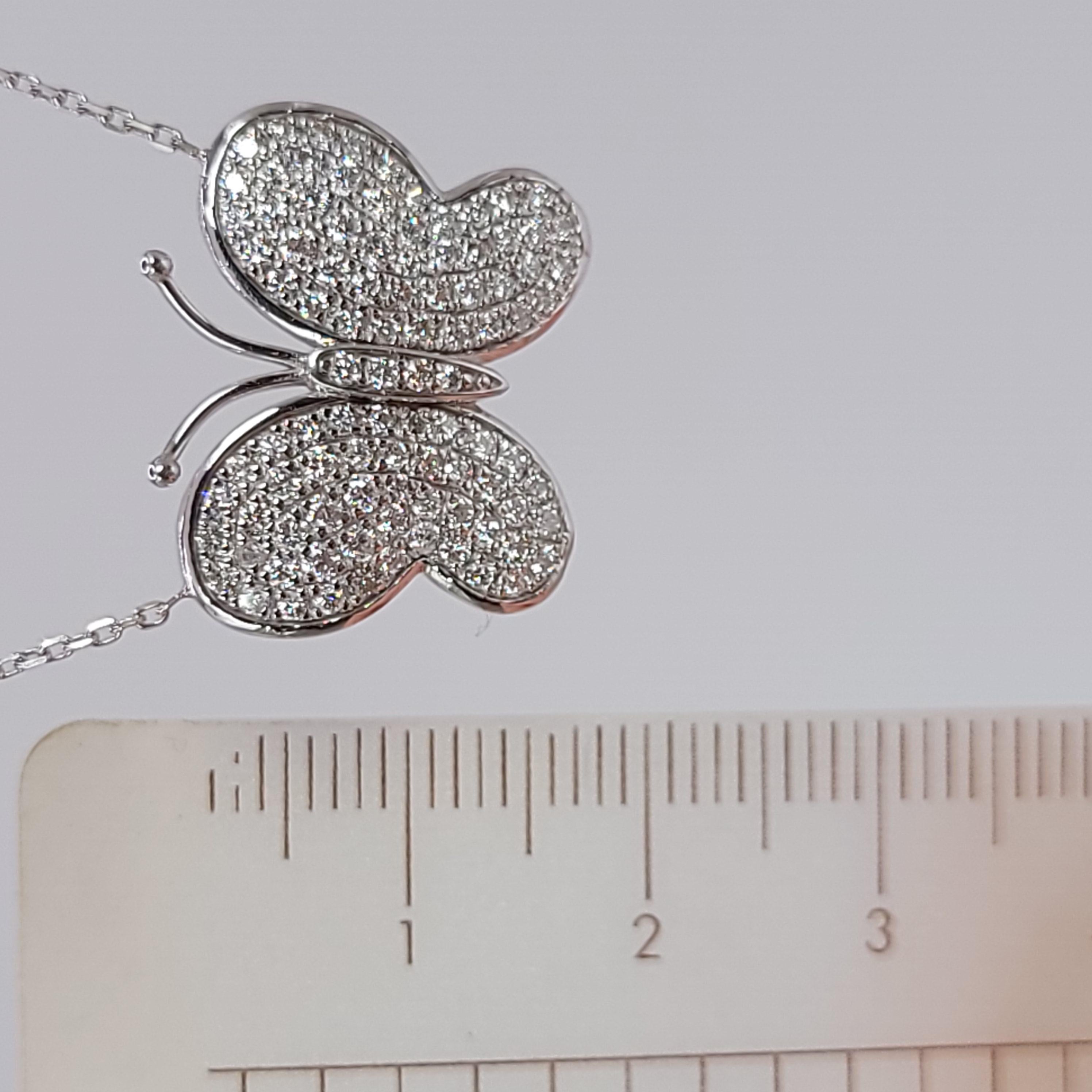 Diamond Pendant Necklace Butterfly 1ct Necklace 14kt White Gold In New Condition For Sale In Jupiter, FL