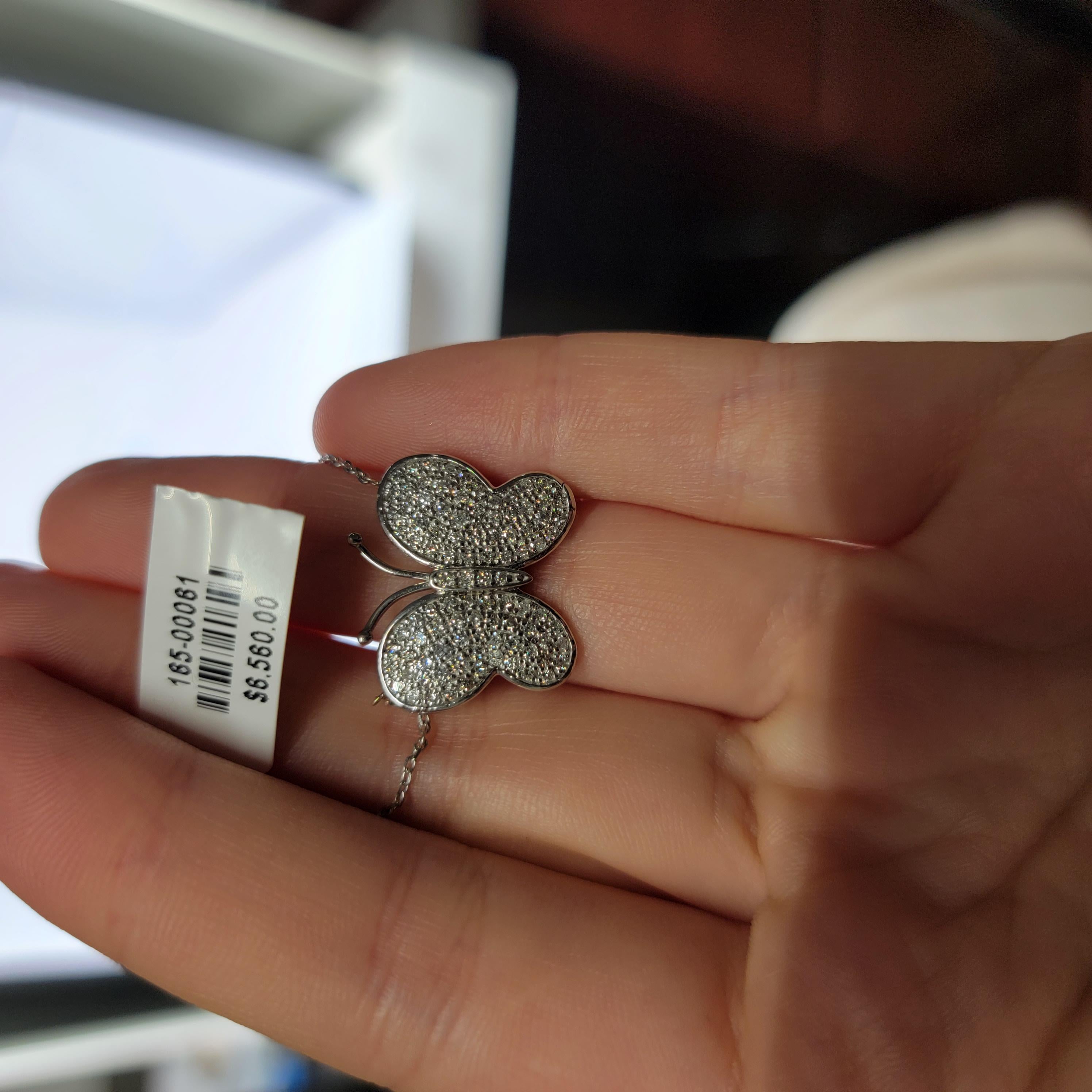 Collier pendentif diamant papillon 1ct collier 14KT or blanc en vente 2