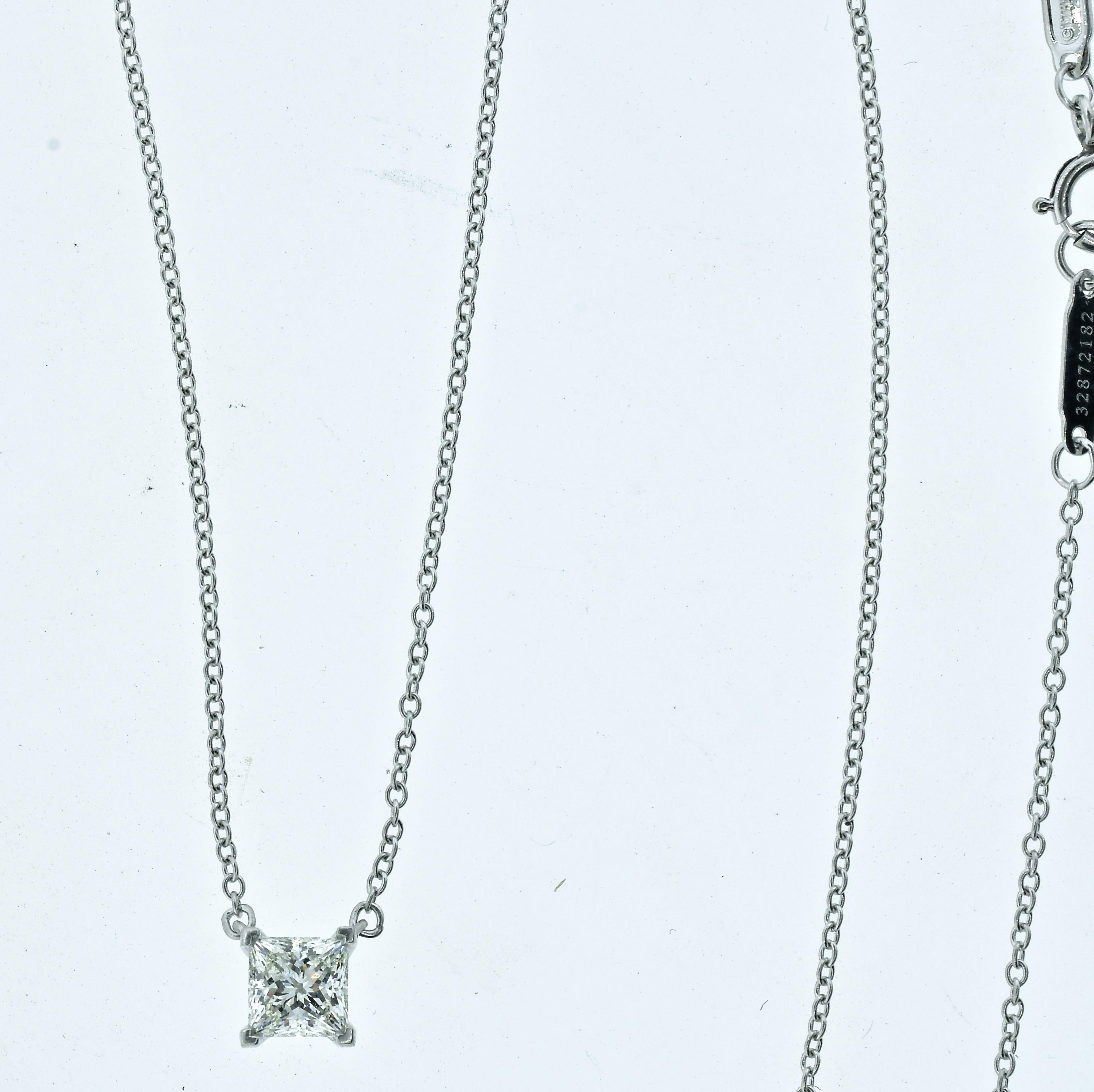Square Cut Diamond Pendant Necklace by Tiffany & Co.