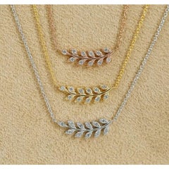 Fern Leaves Diamond Pendant Necklace in 14k Solid Gold
