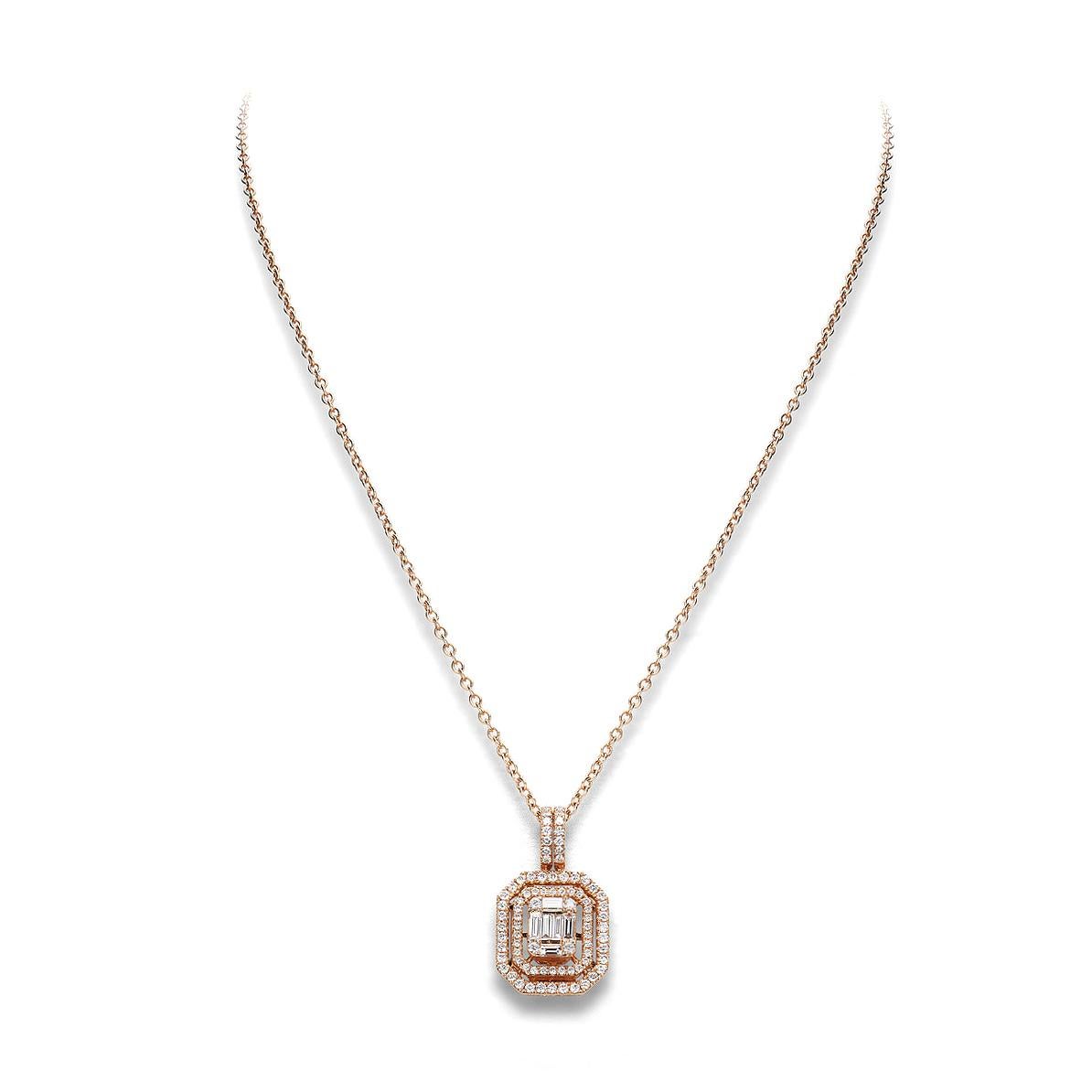 Pendant in 18kt pink gold set with 84 diamonds 0.77 cts and 6 baguette cut diamonds 0.38 cts   