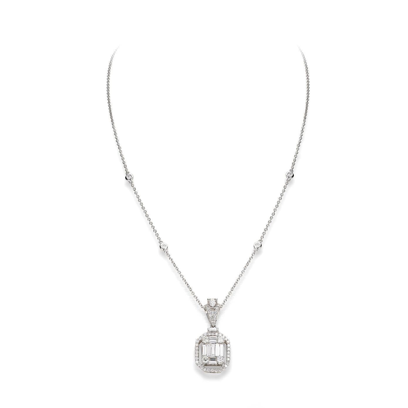 Baguette Cut Diamond Pendant Necklace For Sale