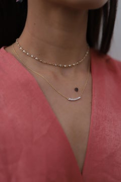 Diamond Arc Pendant Necklace Birthday Gift in 14k Solid Yellow Gold