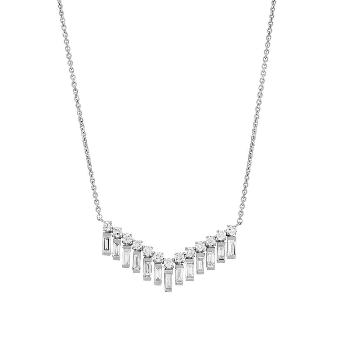 Baguette Cut Luxle 0.60 Cttw Natural Diamond Pendant Necklace in 14K White Gold, 15