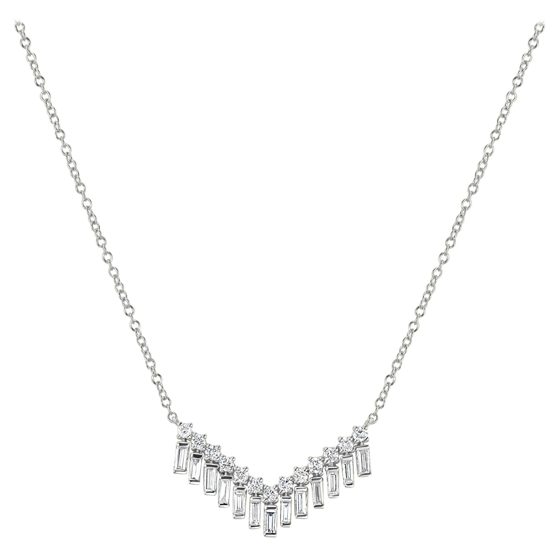 Luxle 0.60 Cttw Natural Diamond Pendant Necklace in 14K White Gold, 15" For Sale