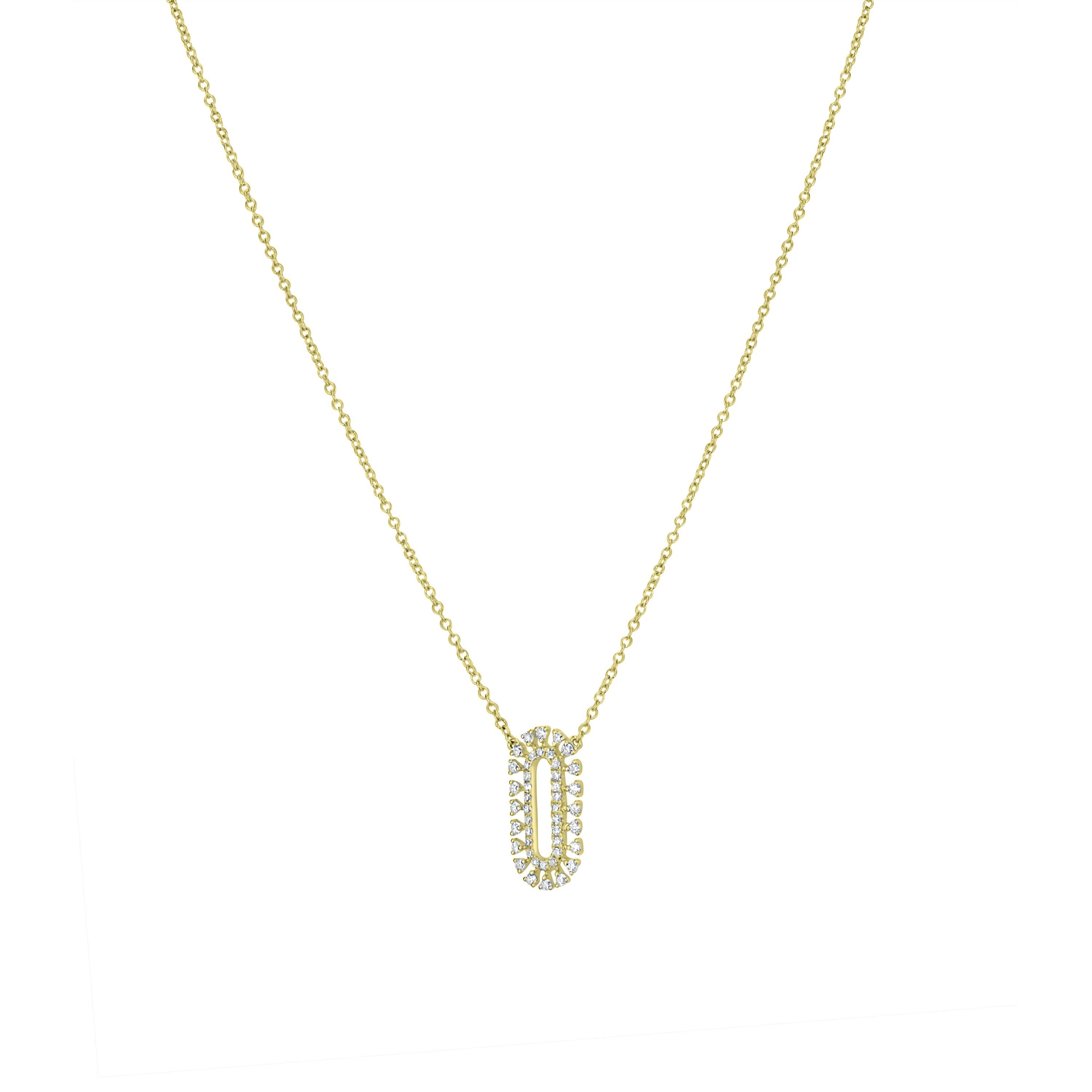 Freshen up your looks with this delicate necklace featuring an openwork oval pendant embellished with pave set diamonds suspended from a cable chain of 18K yellow gold.

JEWELRY SPECIFICATION:
Approx. Metal Weight: 2.04 gram
Approx. Diamond Weight: