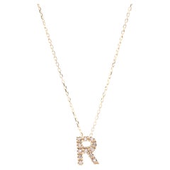 Diamond Pendant Necklace Initial R, 14K Yellow Gold, Length 16 Inches
