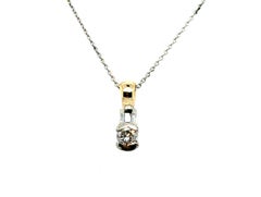 Diamond Pendant Necklace Round Brilliant Baguette .38ct 14K White & Yellow Gold