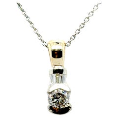 Diamond Pendant Necklace Round Brilliant Baguette .38ct 14K White & Yellow Gold