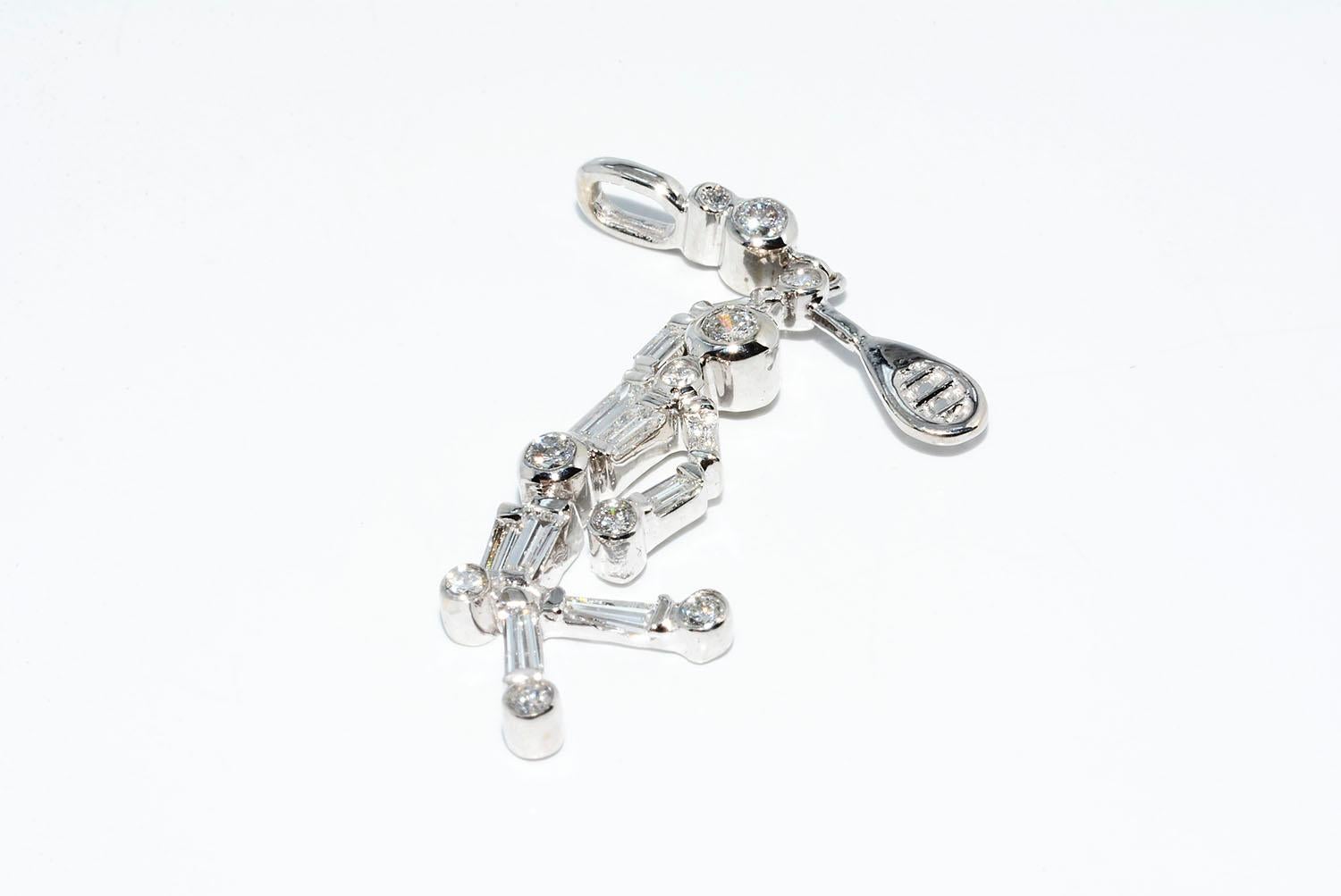 Diamond Pendant of Tennis Player 14k White Gold In Excellent Condition For Sale In New York, NY