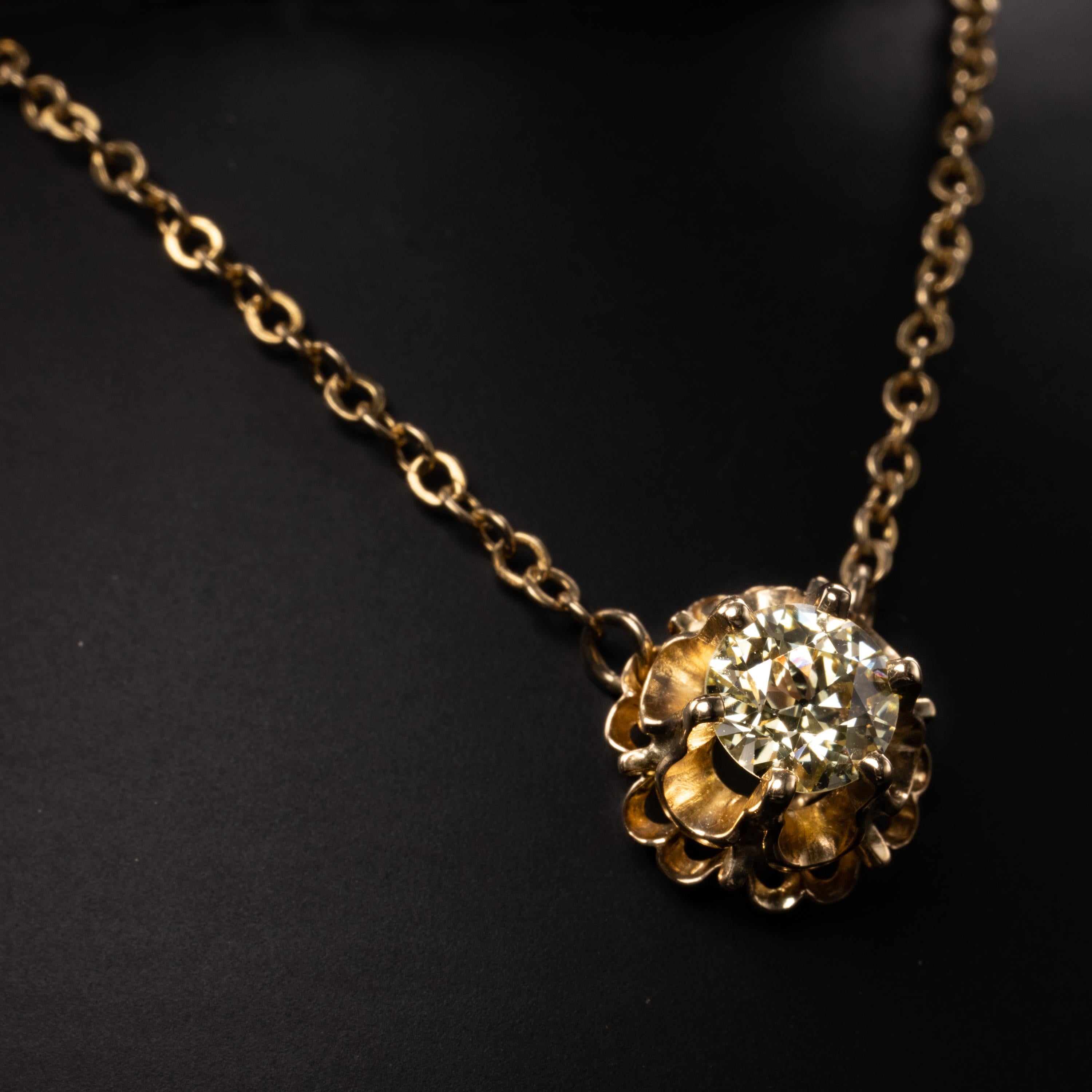 Victorian Yellow Diamond Pendant .60ct EGL Certified Natural For Sale