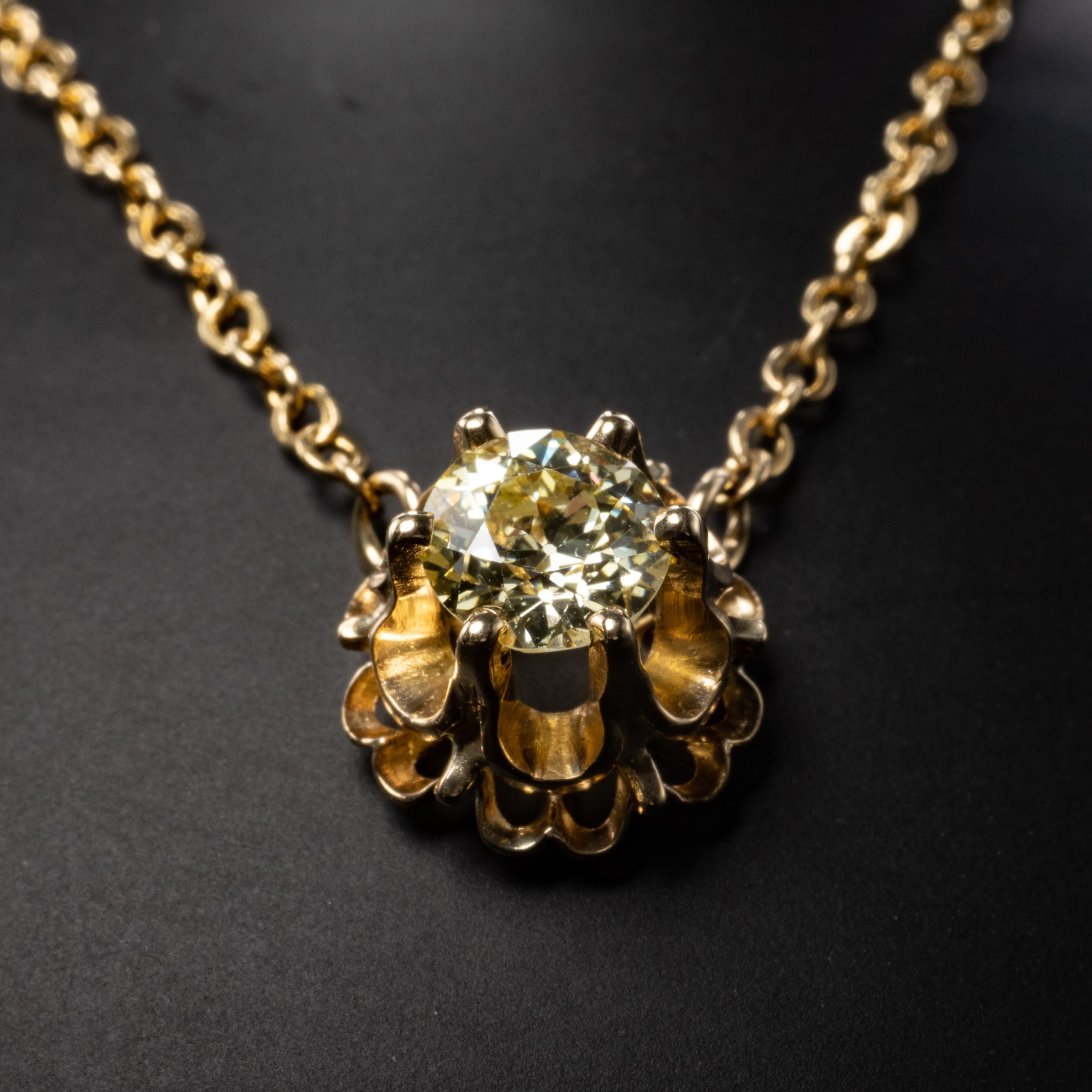 Yellow Diamond Pendant .60ct EGL Certified Natural In Excellent Condition For Sale In Southbury, CT