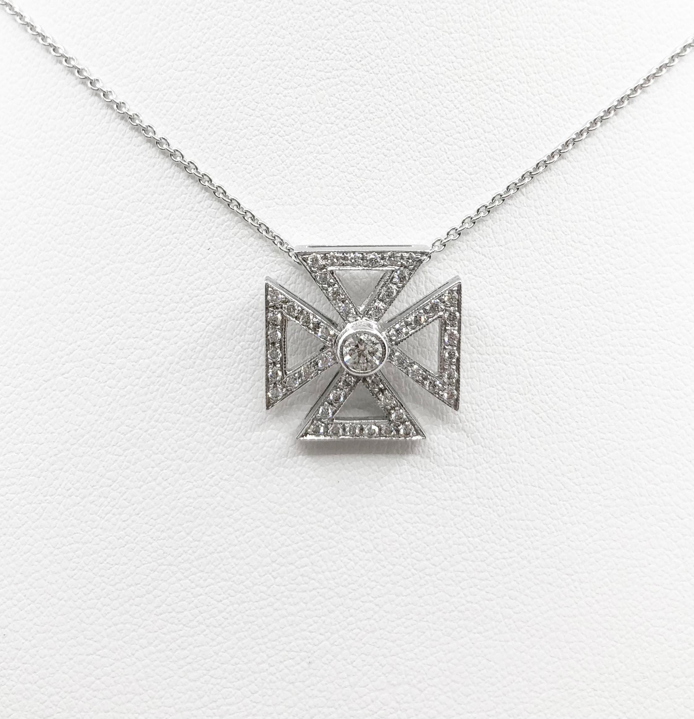 Diamant-Anhänger 0,50 Karat in 18 Karat Weißgold-Fassung
(Kette nicht enthalten)

Breite: 1.8 cm 
Länge: 1,8 cm
Gesamtgewicht: 4,14 Gramm

