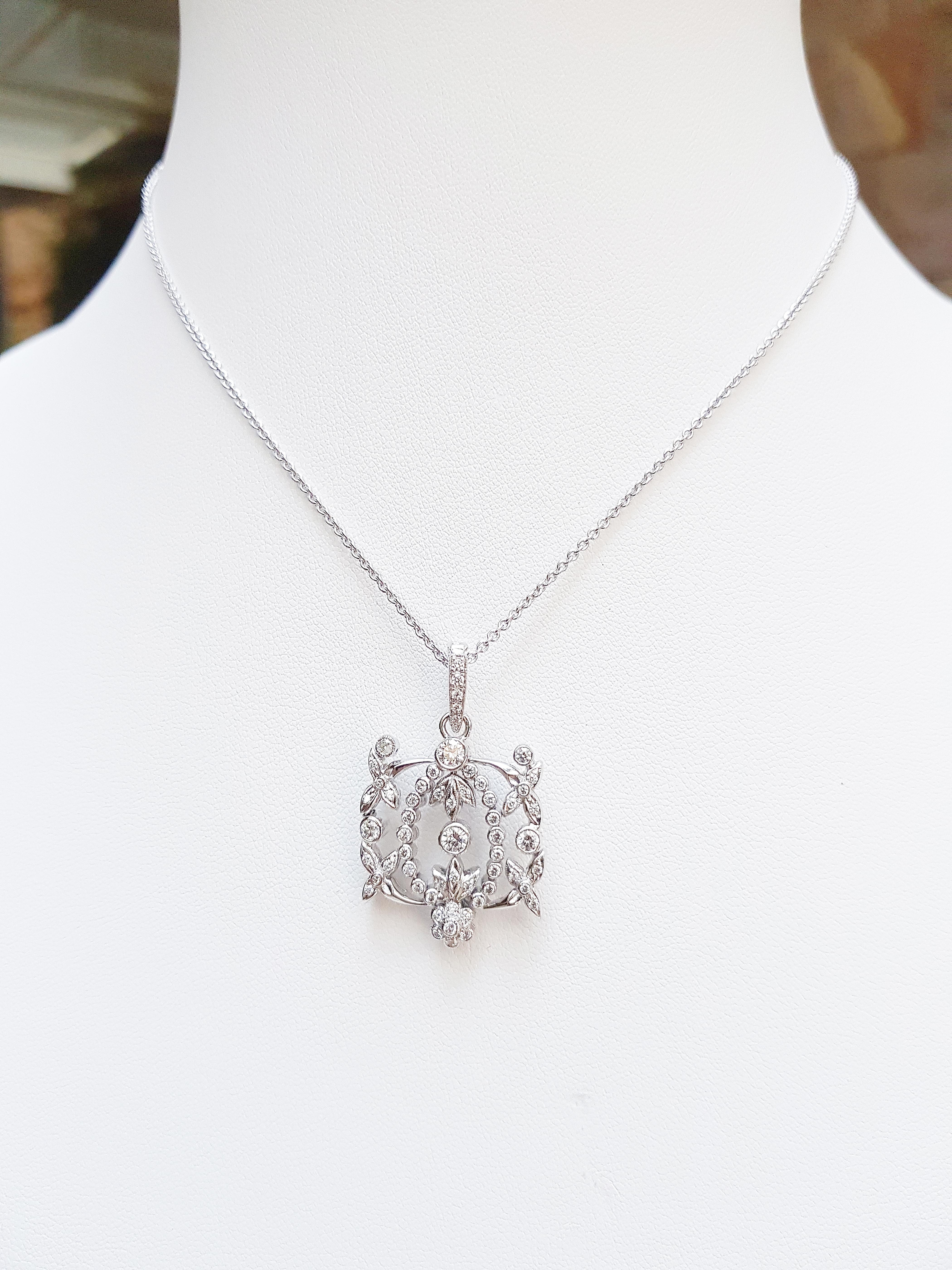Art Nouveau Ciondolo con diamante incastonato in oro bianco 18 carati in vendita