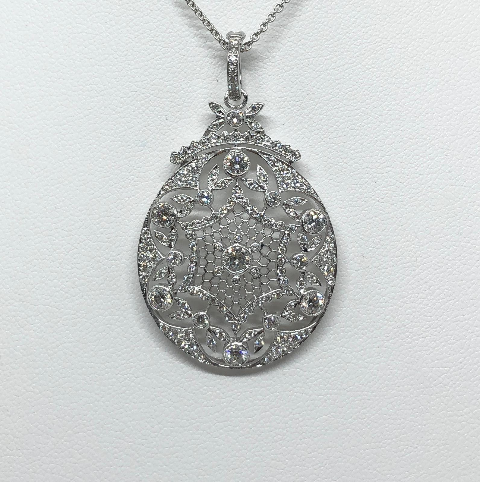 Art Deco Diamond Pendant Set in 18 Karat White Gold Settings For Sale