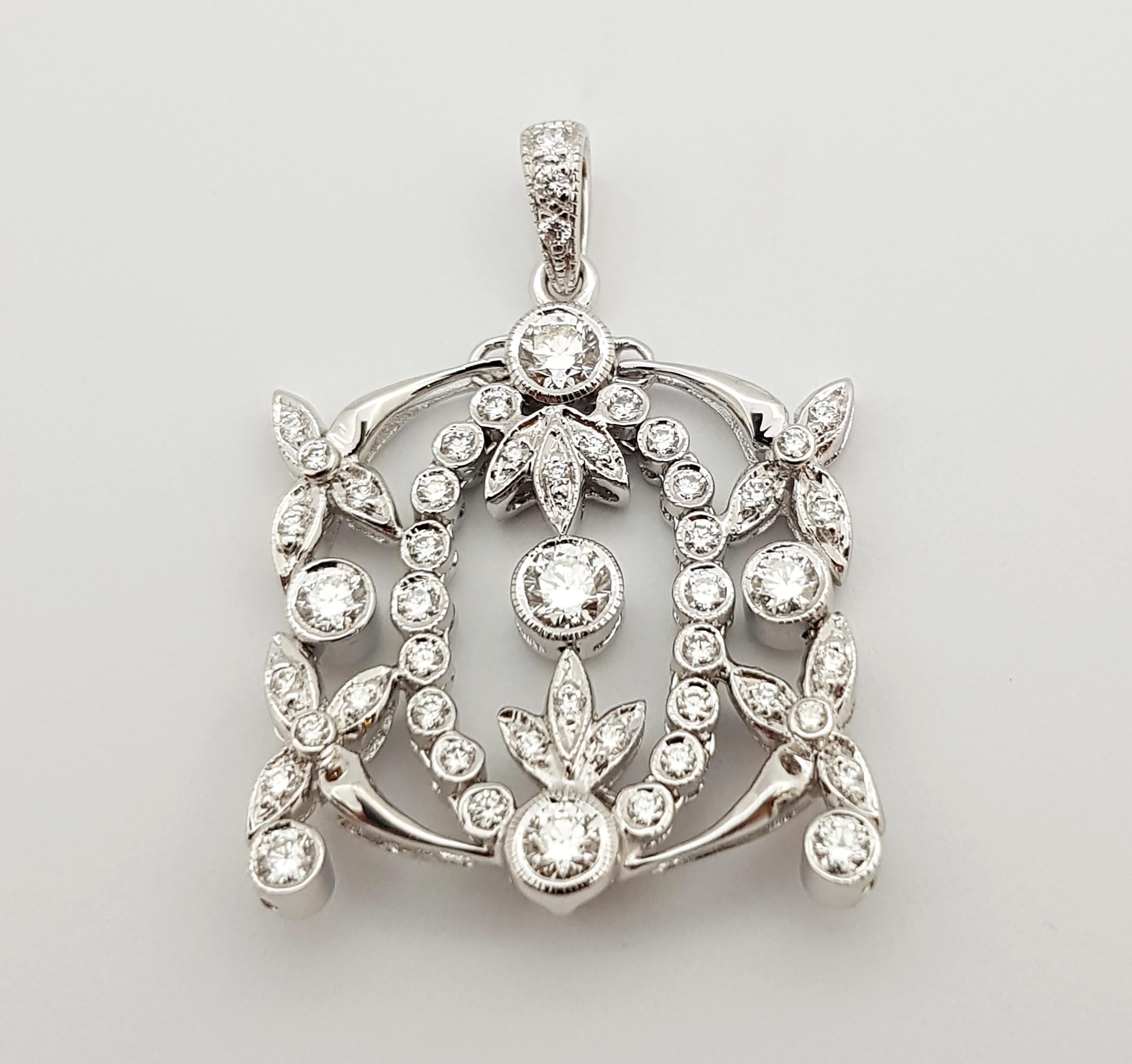 Art Nouveau Diamond Pendant Set in 18 Karat White Gold Settings For Sale
