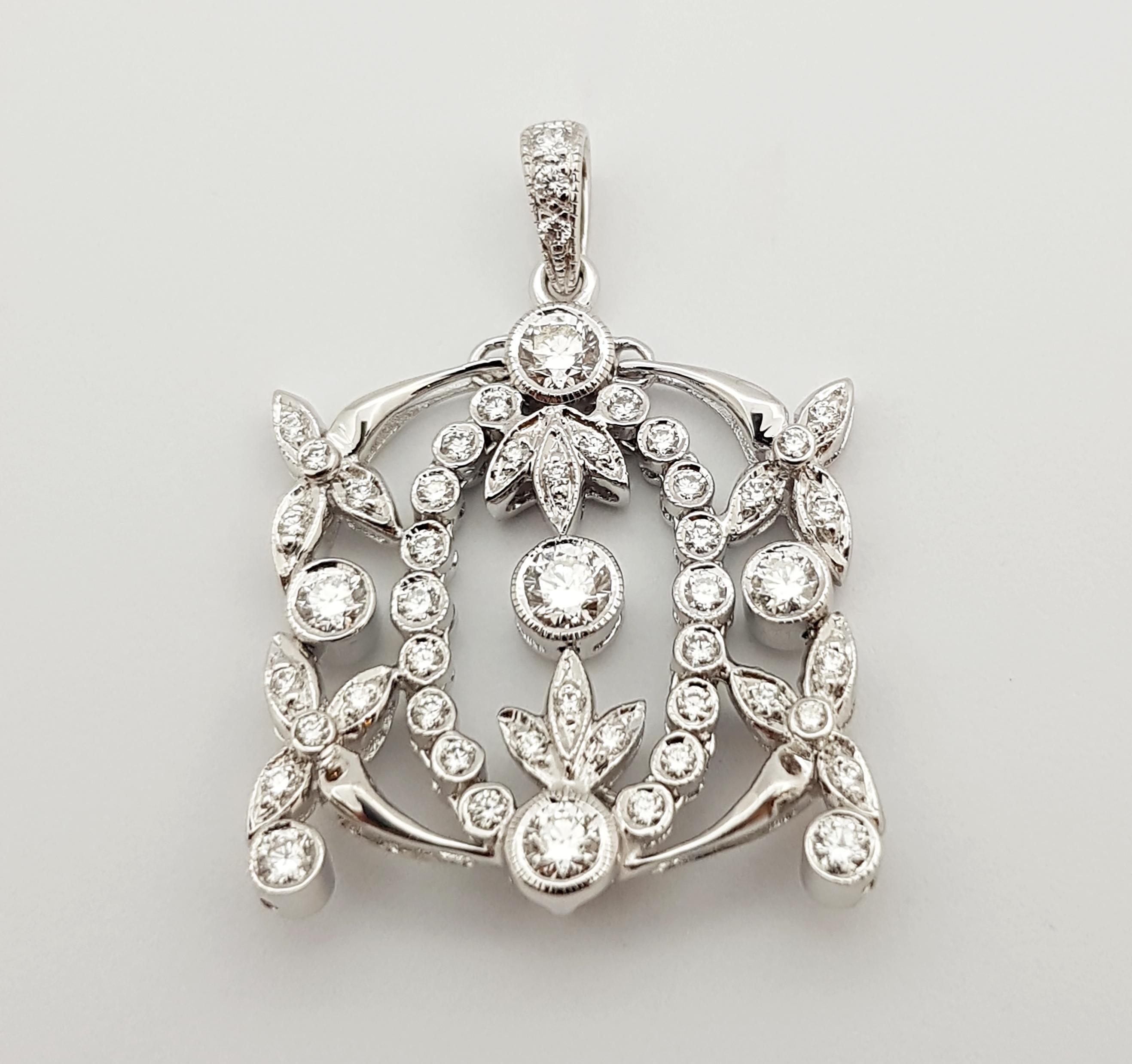 Art nouveau Pendentif en diamant serti dans des montures en or blanc 18 carats en vente