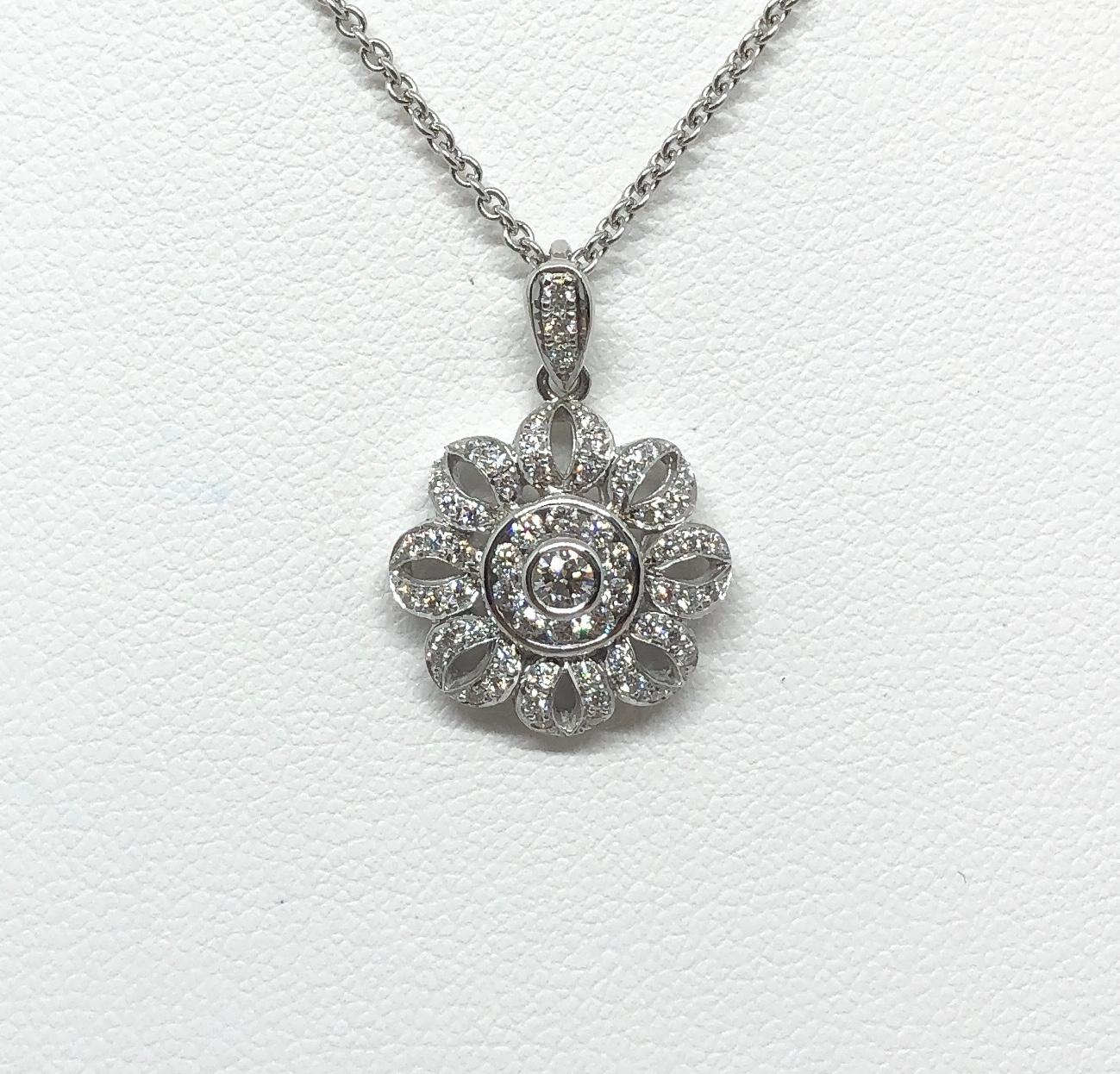 Art Deco Diamond Pendant Set in 18 Karat White Gold Settings For Sale