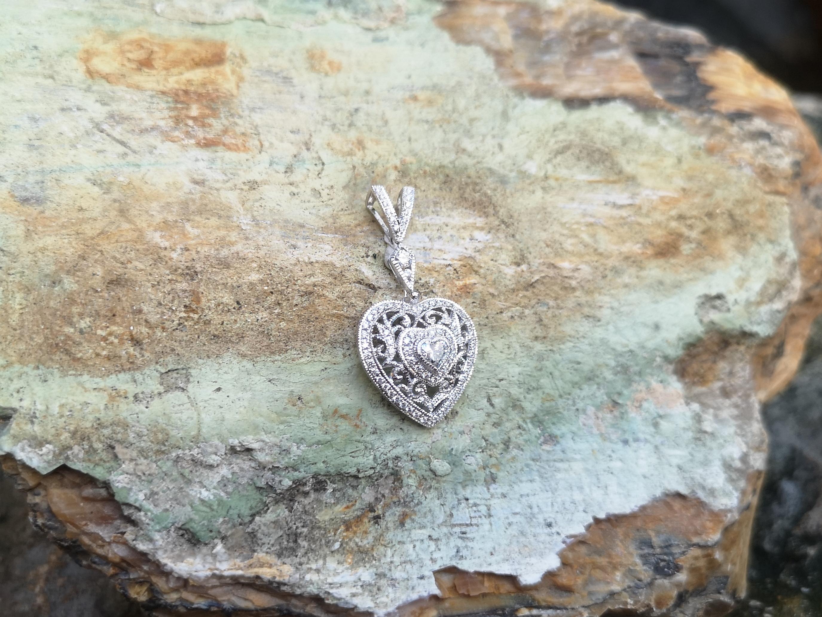 Heart Cut Diamond Pendant Set in 18 Karat White Gold Settings For Sale