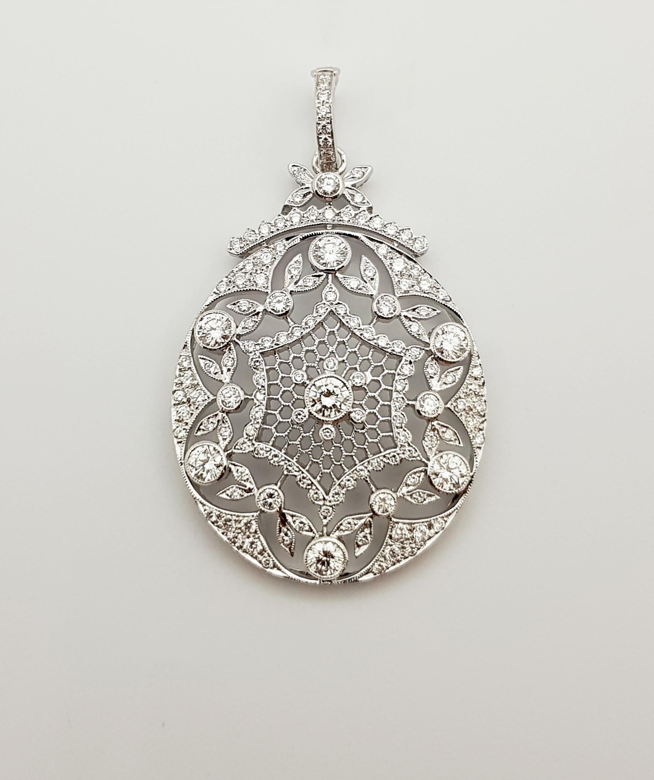 Brilliant Cut Diamond Pendant Set in 18 Karat White Gold Settings For Sale