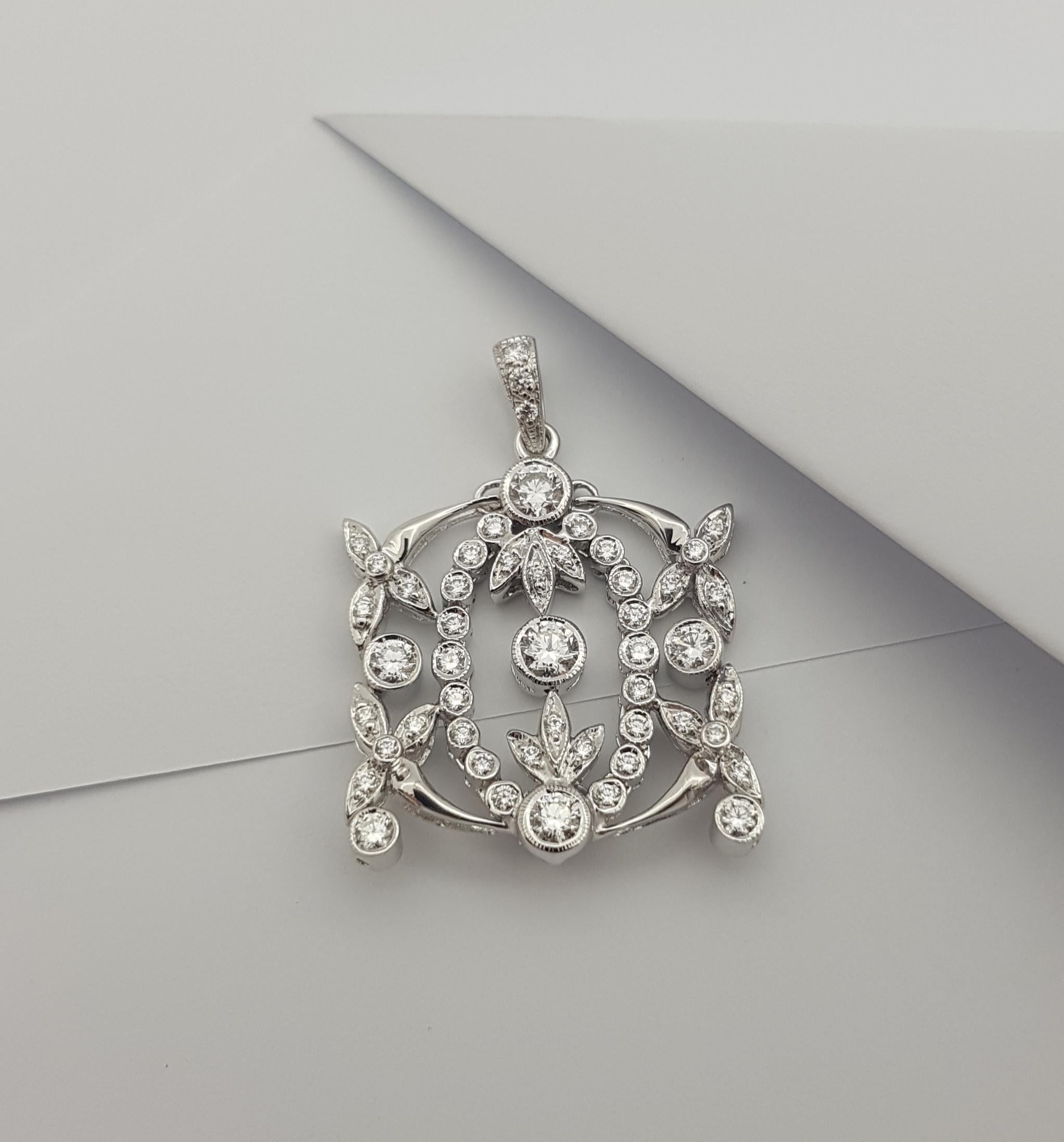 Mixed Cut Diamond Pendant Set in 18 Karat White Gold Settings For Sale