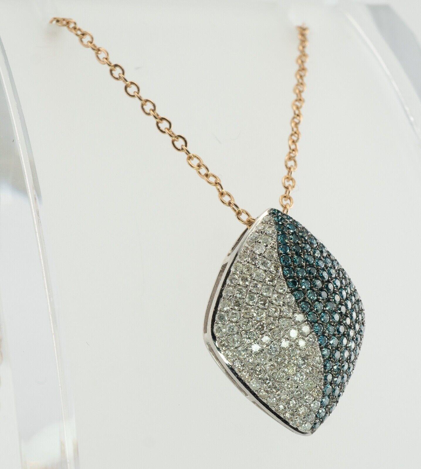 Taglio rotondo Ciondolo con diamante Slide in oro bianco 14K con 2,45 TDW di diamanti blu e bianchi in vendita
