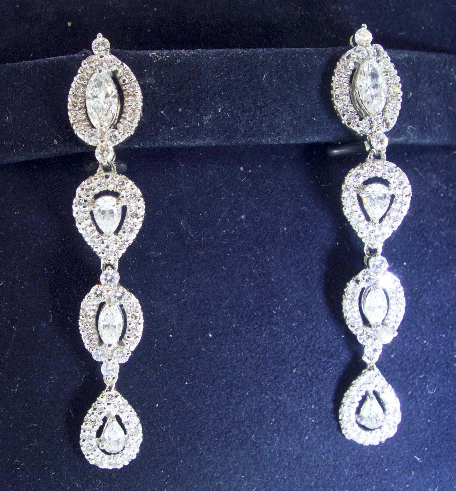 Women's or Men's Diamond Pendant Style Long Earrings