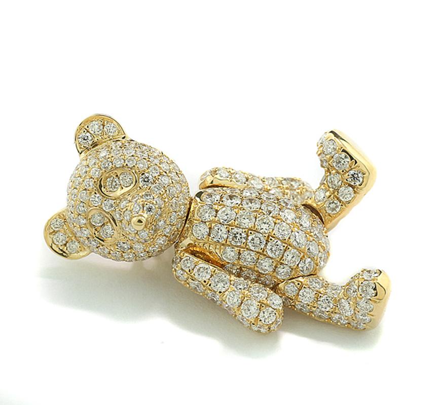 Taille brillant Pendentif diamant Teddy-Bear Or jaune 18 carats en vente