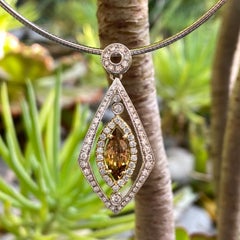 Diamond Pendant with 1.5 Carat Chrysoberyl on Omega Chain in White & Yellow Gold