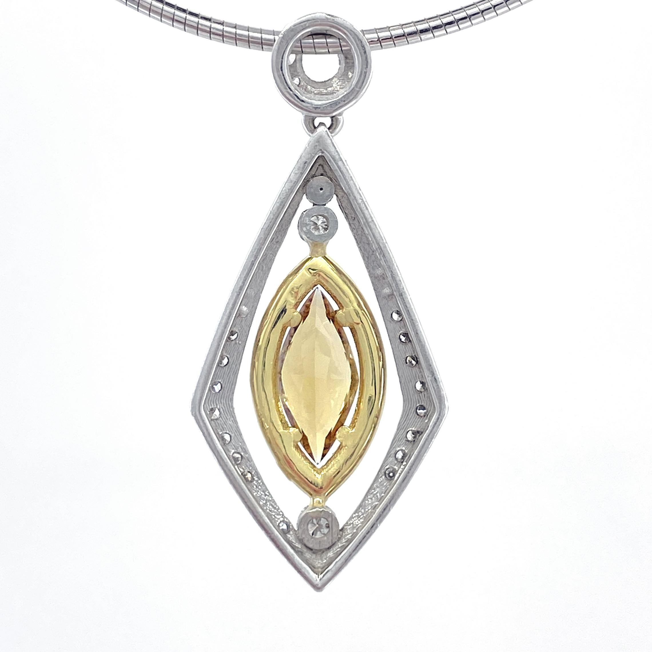 Women's or Men's Diamond Pendant with 1.5 Carat Chrysoberyl on Omega Chain in White & Yellow Gold For Sale