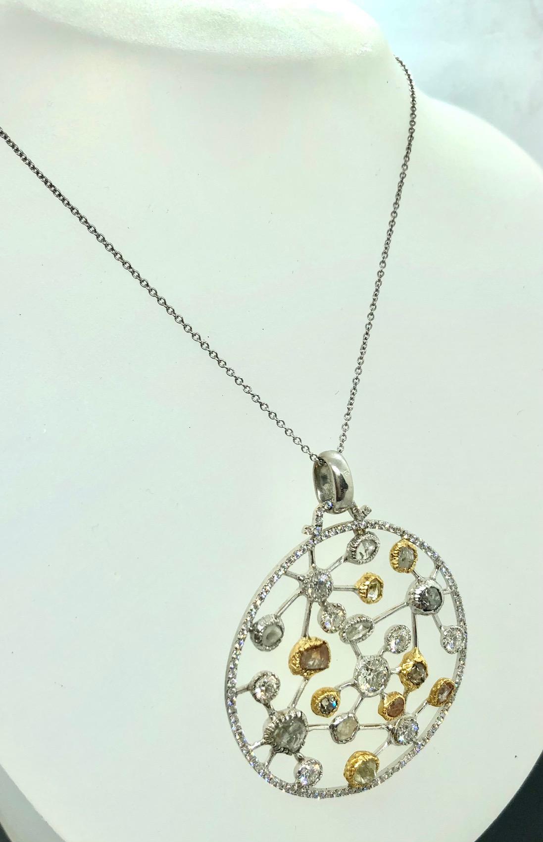 Contemporary Diamond Pendant with Polished and Rough Diamond 18 Karat Gold 8.01 TCW