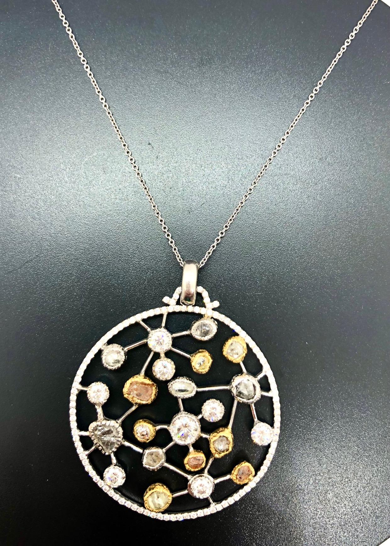 Diamond Pendant with Polished and Rough Diamond 18 Karat Gold 8.01 TCW In New Condition In Beverly Hills, CA