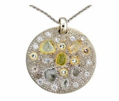 Diamond Pendant with Rough and Polished Diamonds Art Work Piece 18 Karat Gold
