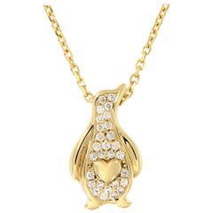 Diamond Penguin Pendant Gold Necklace