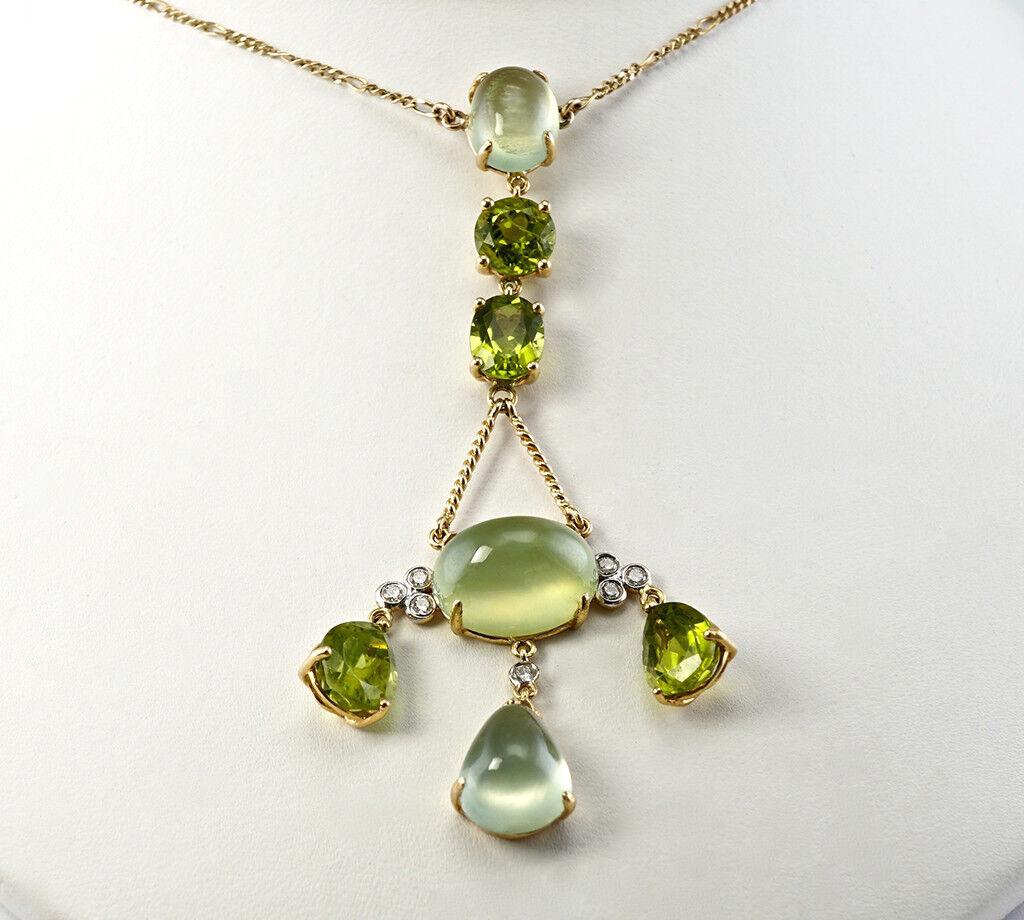 Diamond Peridot Chalcedony Necklace 18K Gold

We were so lucky to take advantage of estate jewelry store closeout, and I am so happy to offer this gorgeous necklace for the fraction of retail price, which is $2950 (the tag is still attached).
The