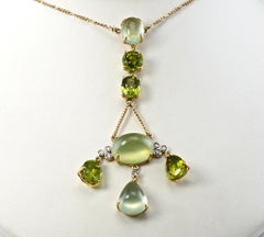 Diamond Peridot Chalcedony Necklace 18K Gold