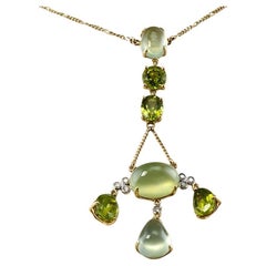 Diamant-Peridot-Chalcedon-Halskette 18K Gold