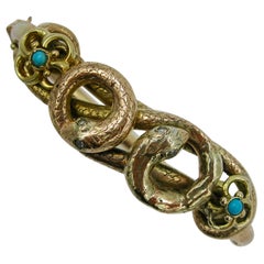 Diamond Persian Turquoise Victorian Snake Bracelet Gold Antique Entwined Snakes