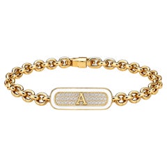 Personalisiertes Armband mit Initialen aus 14-karätigem Gold und weißem Emaille von Meghna Jewels