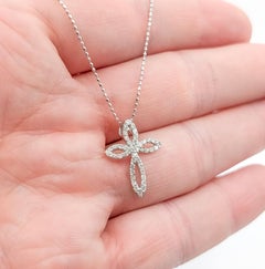 Diamond Petal Cross Pendant Necklace in 18k White Gold