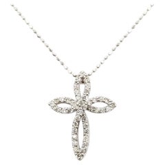 Diamond Petal Cross Pendant Necklace in 18k White Gold