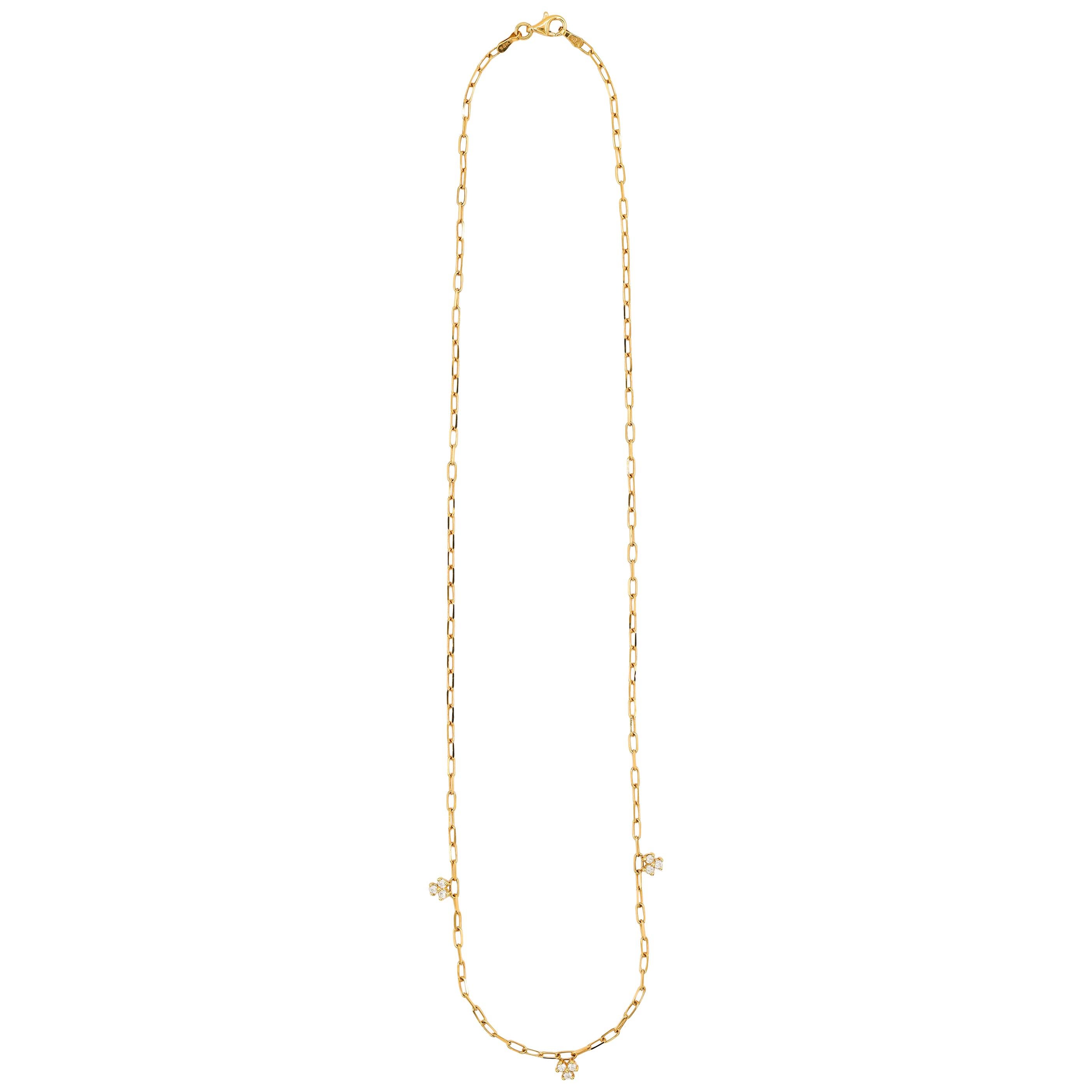 Diamond Petals Fringe Necklace, 18 Karat Yellow Gold