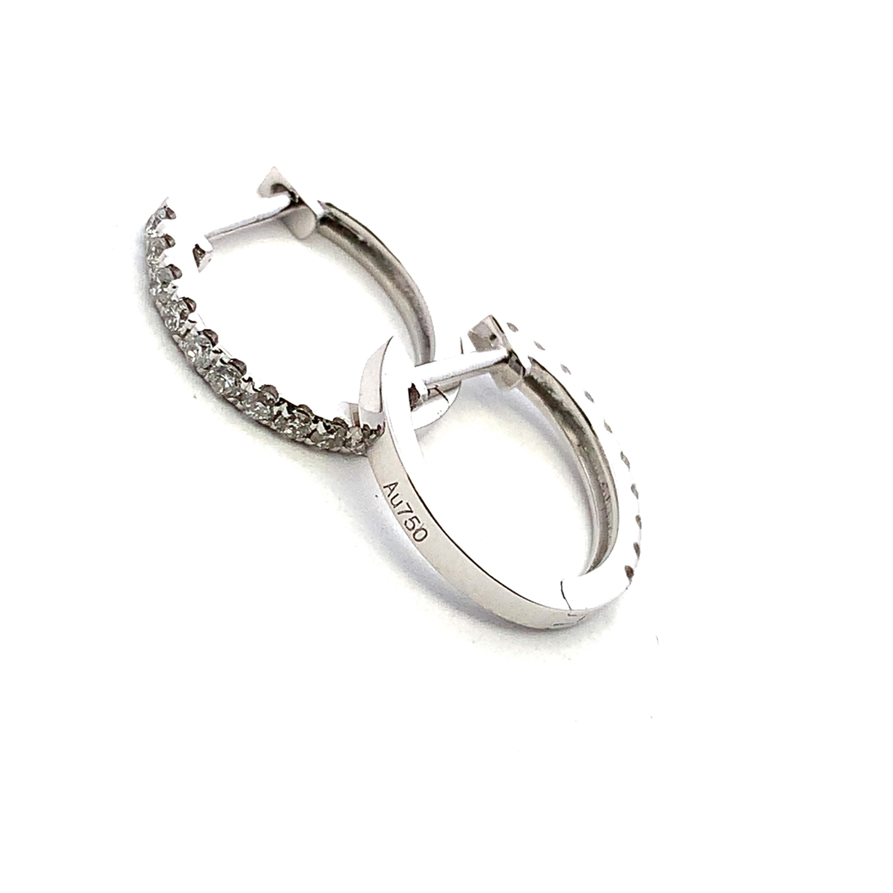 Round Cut Diamond petit hoop huggie earrings 18k white gold For Sale